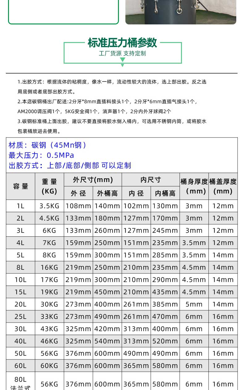 普通碳钢压力桶参数