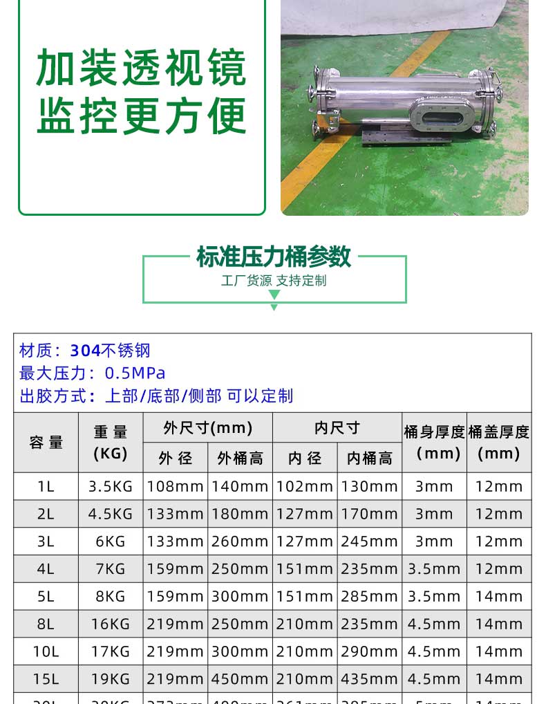 透明玻璃压力桶参数